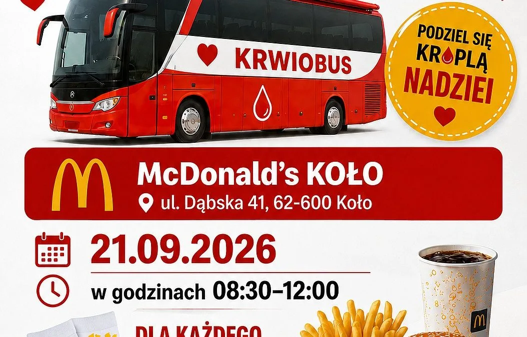 Krwiobus podczas akcji krwiodawstwa w Kole przy McDonalds